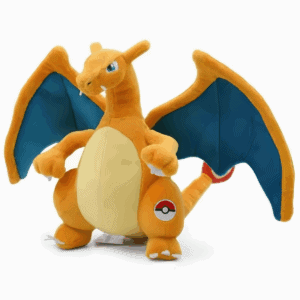 Peluche Dracaufeu avec badge prouvant l'authenticité du produit.