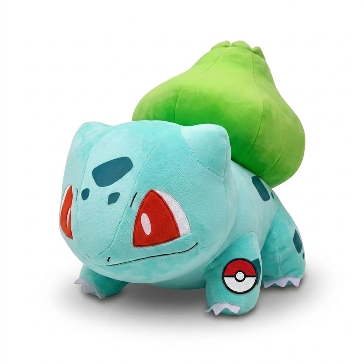 Peluche Bulbizarre avec badge prouvant l'authenticité du produit.