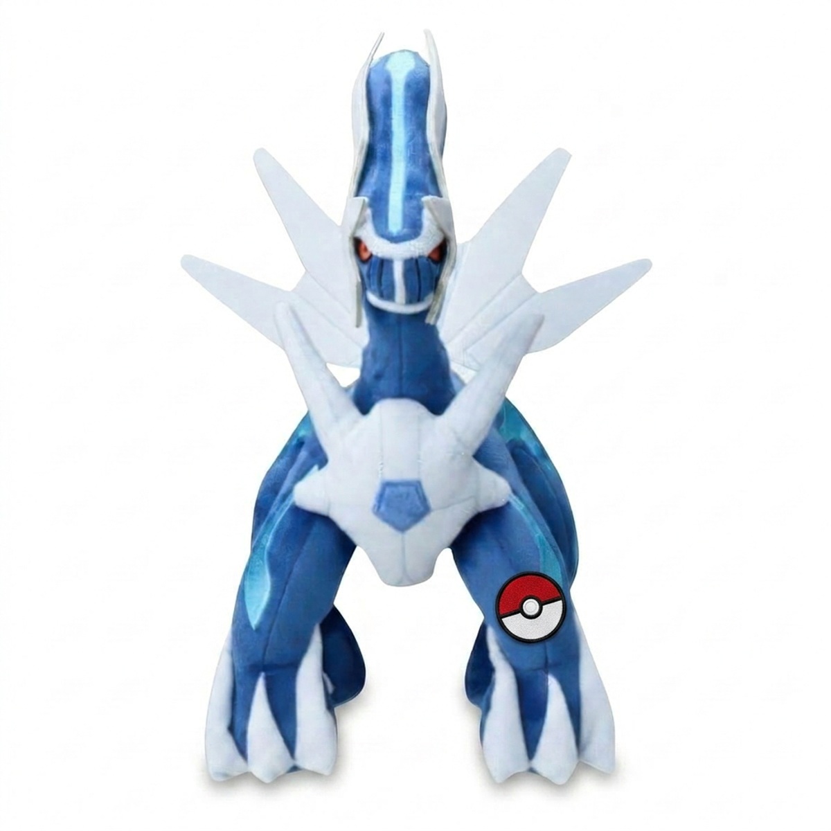 Peluche Dialga avec badge prouvant l'authenticité du produit.