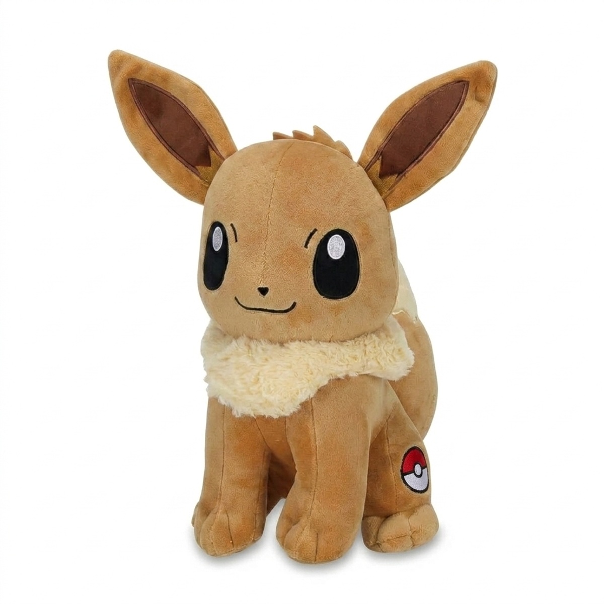 Peluche Évoli avec badge prouvant l'authenticité du produit.