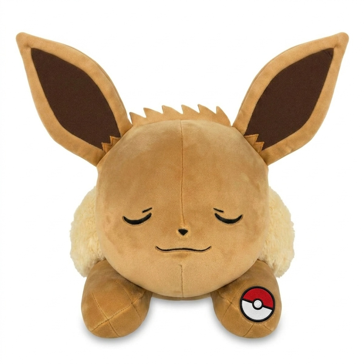 Peluche Évoli avec badge prouvant l'authenticité du produit.