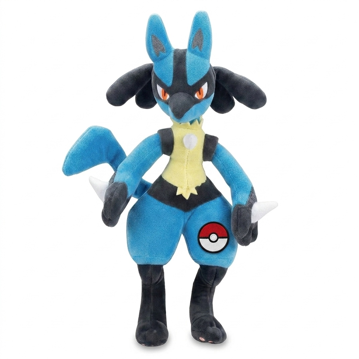 Peluche Lucario avec badge prouvant l'authenticité du produit.