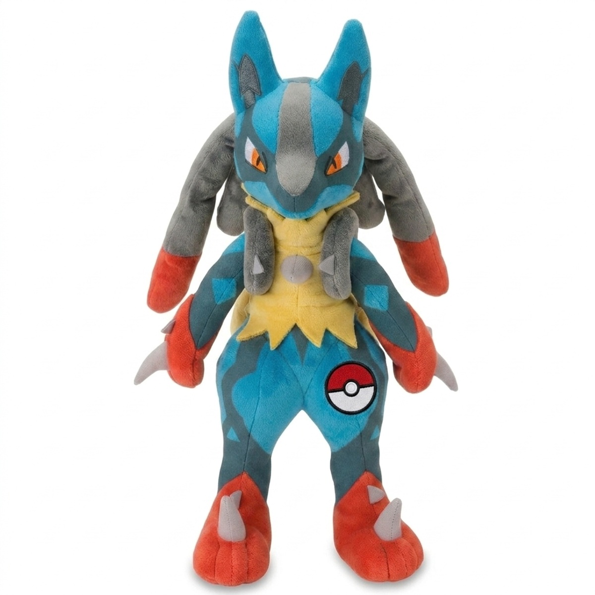 Peluche Lucario avec badge prouvant l'authenticité du produit.