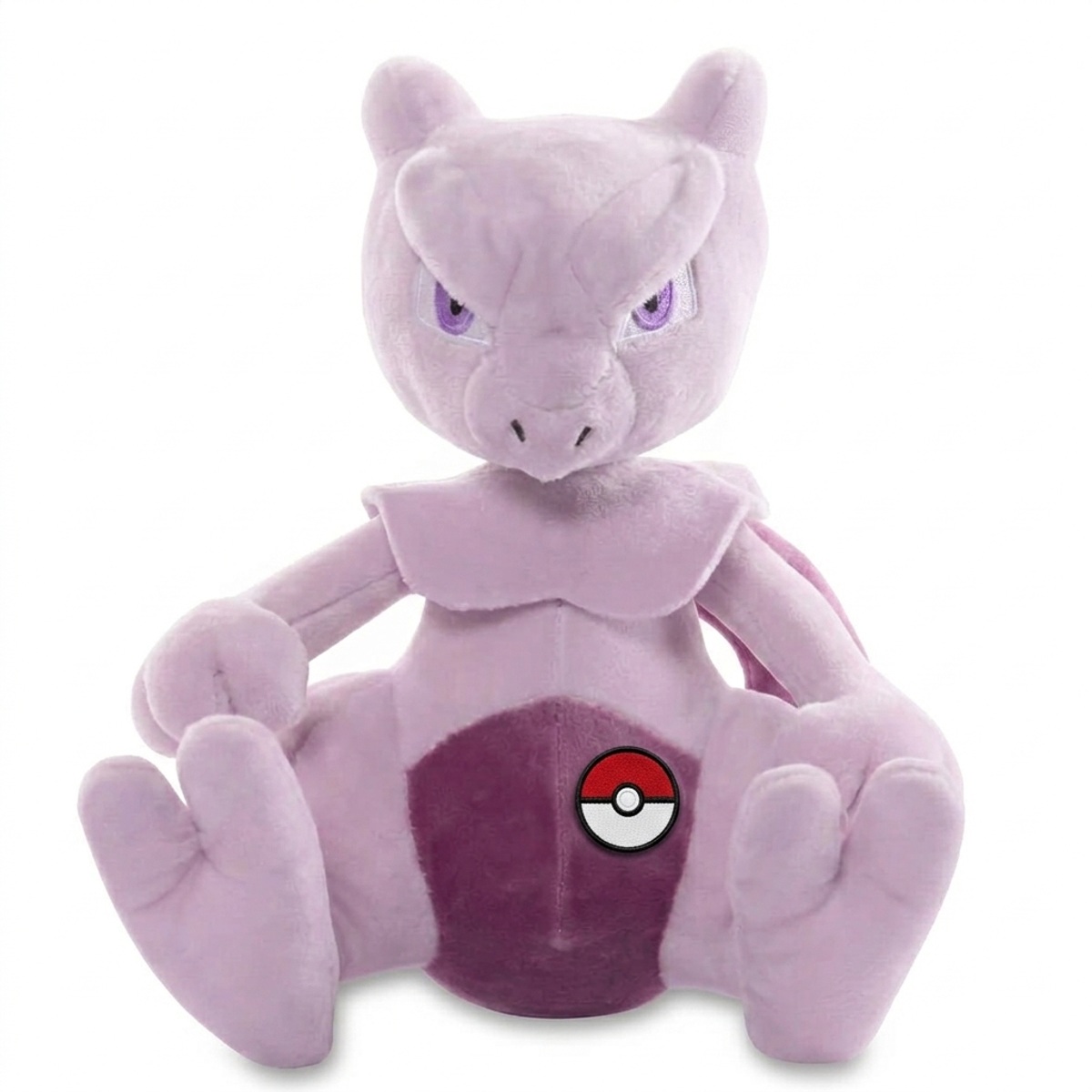 Peluche Mewtwo avec badge prouvant l'authenticité du produit.