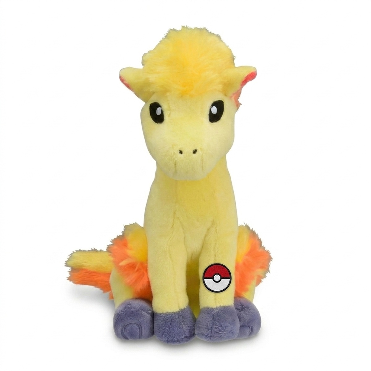 Peluche Ponyta avec badge prouvant l'authenticité du produit.