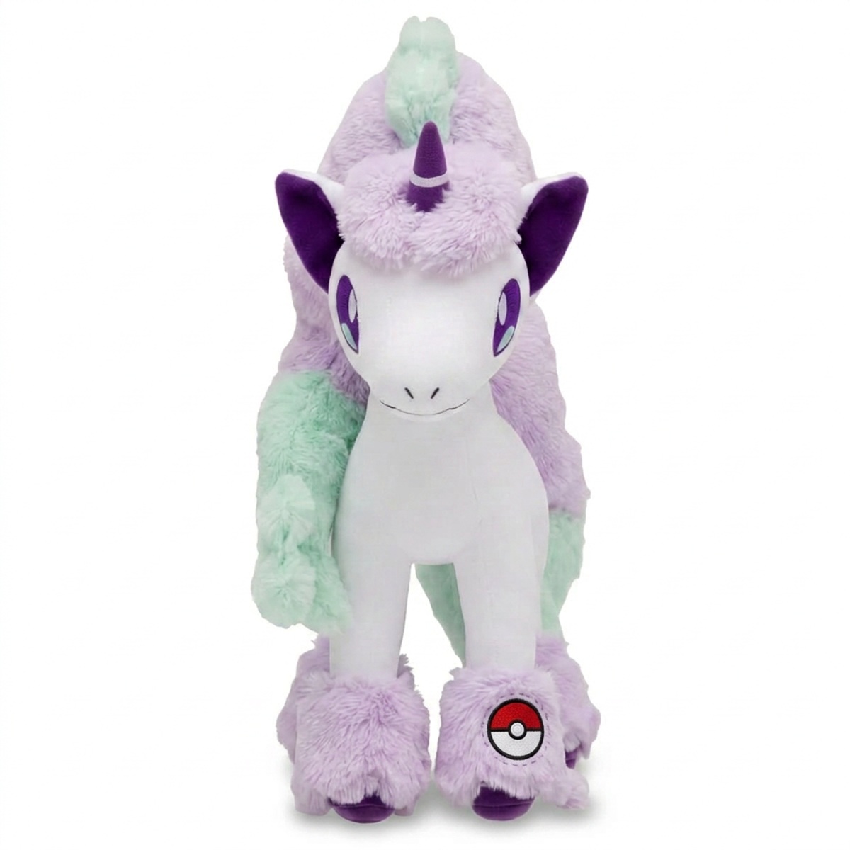 Peluche Ponyta avec badge prouvant l'authenticité du produit.