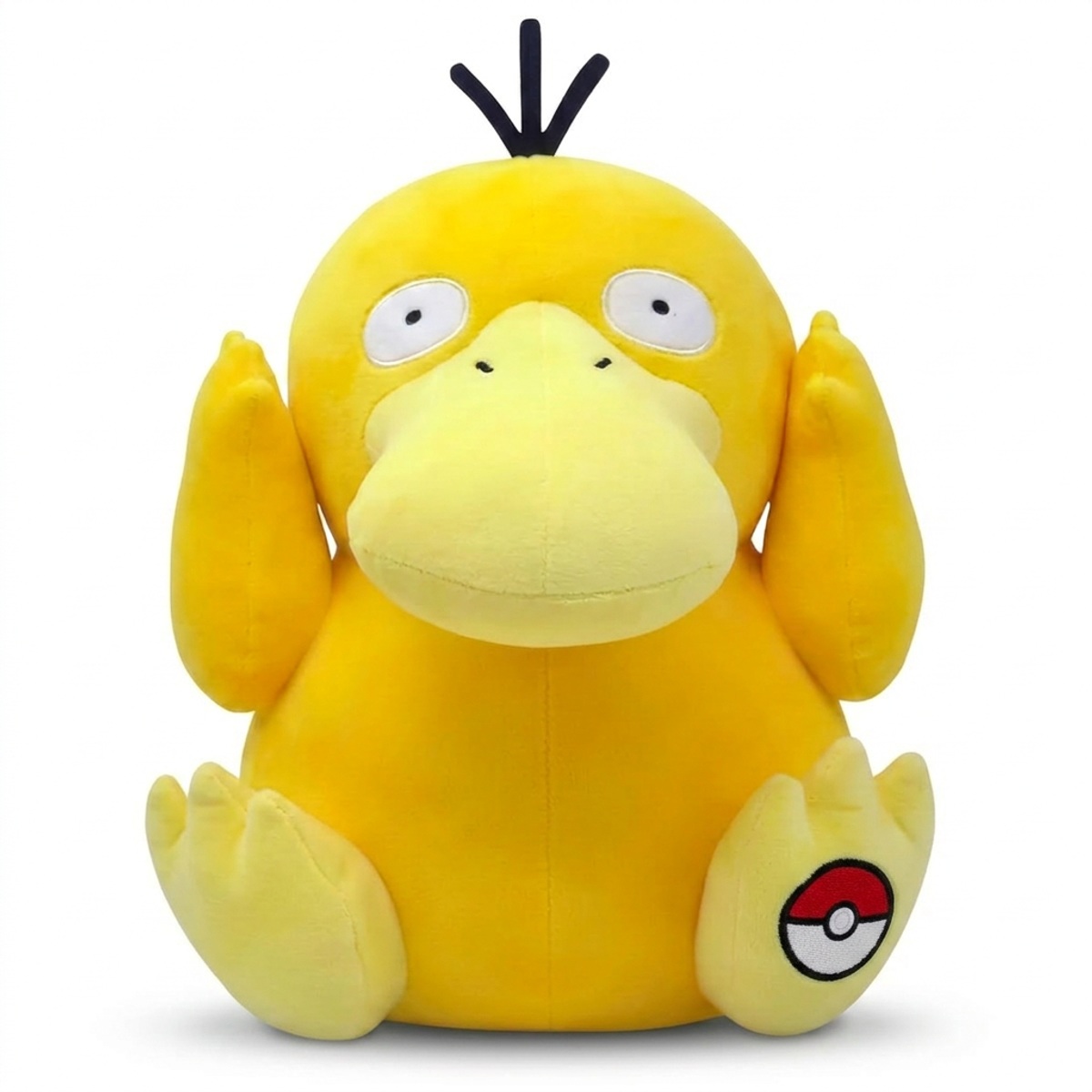 Peluche Psykokwak avec badge prouvant l'authenticité du produit.