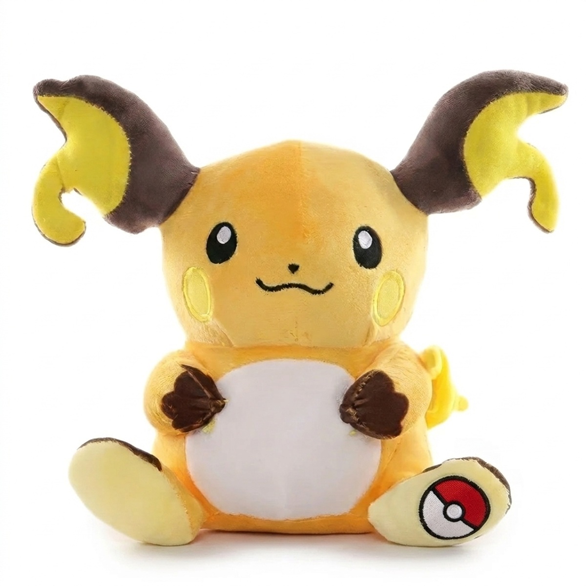 Peluche Raichu avec badge prouvant l'authenticité du produit.