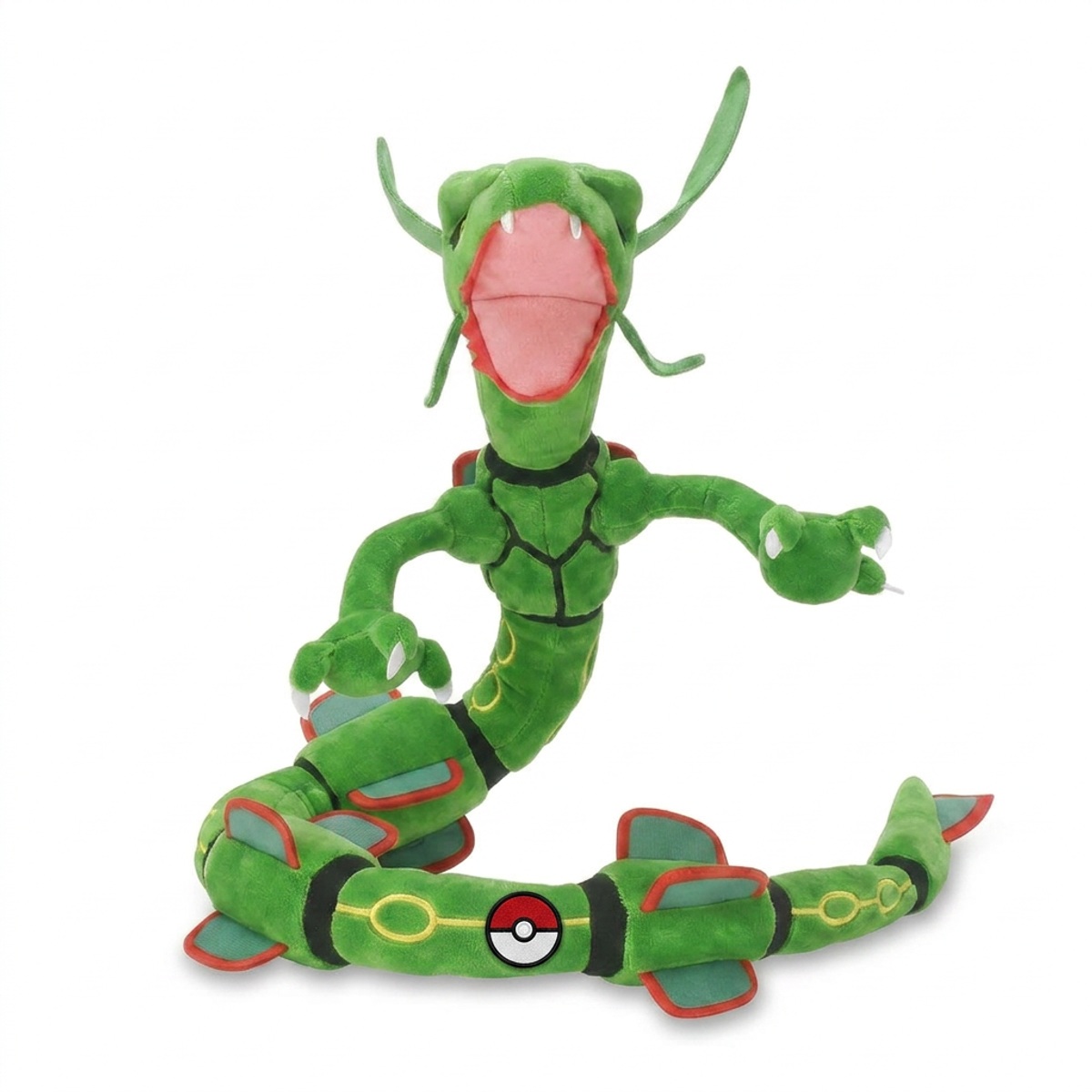 Peluche Rayquaza avec badge prouvant l'authenticité du produit.