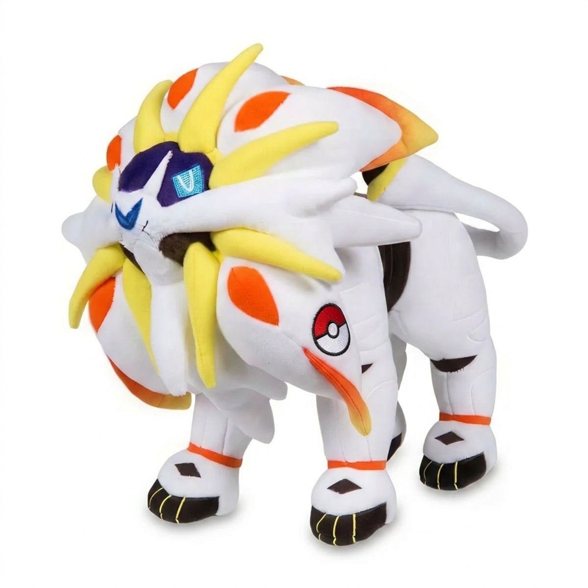 Peluche Solgaleo avec badge prouvant l'authenticité du produit.