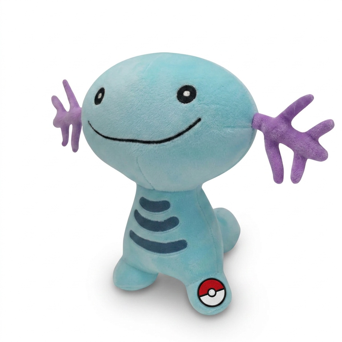 Peluche Axoloto avec badge prouvant l'authenticité du produit.