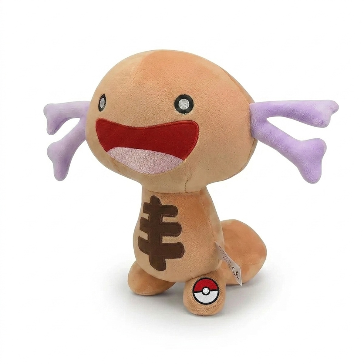 Peluche Axoloto avec badge prouvant l'authenticité du produit.