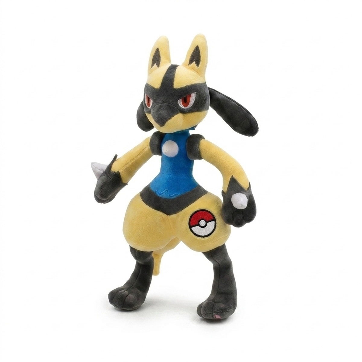 Peluche Lucario avec badge prouvant l'authenticité du produit.