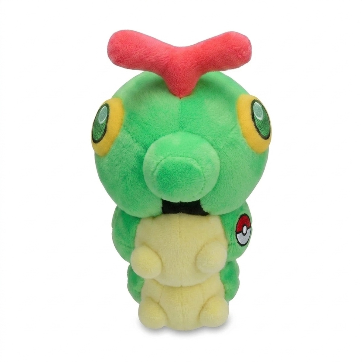 Peluche Chenipan avec badge prouvant l'authenticité du produit.