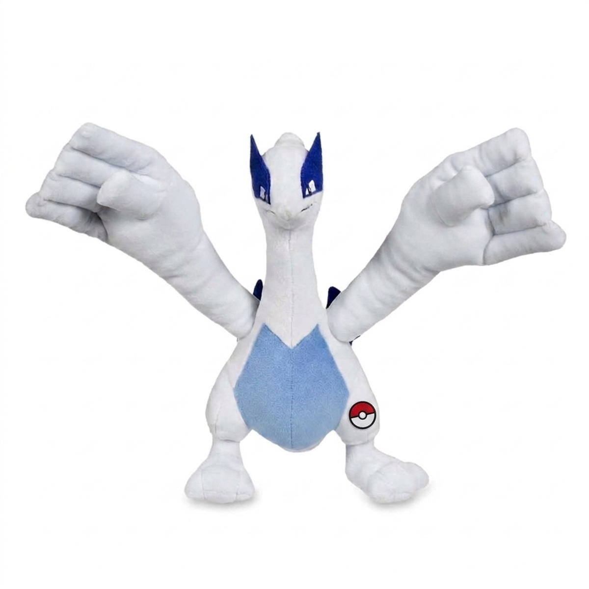 Peluche Lugia avec badge prouvant l'authenticité du produit.
