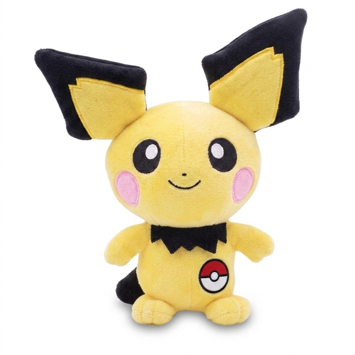 Peluche Pichu avec badge prouvant l'authenticité du produit.