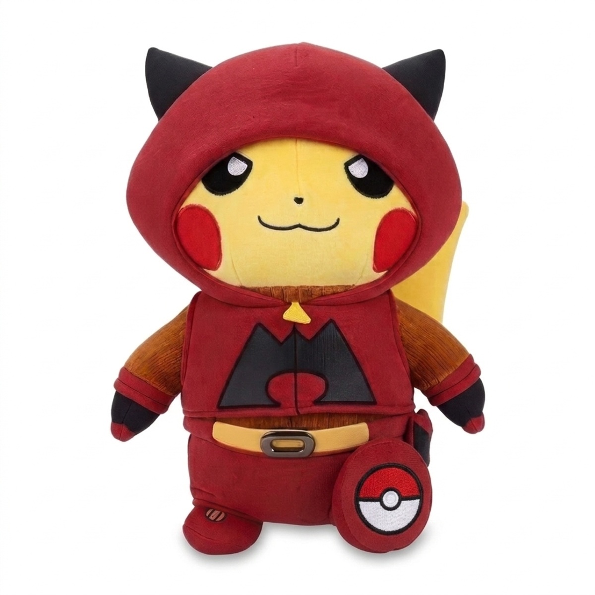 Peluche Pikachu avec badge prouvant l'authenticité du produit.