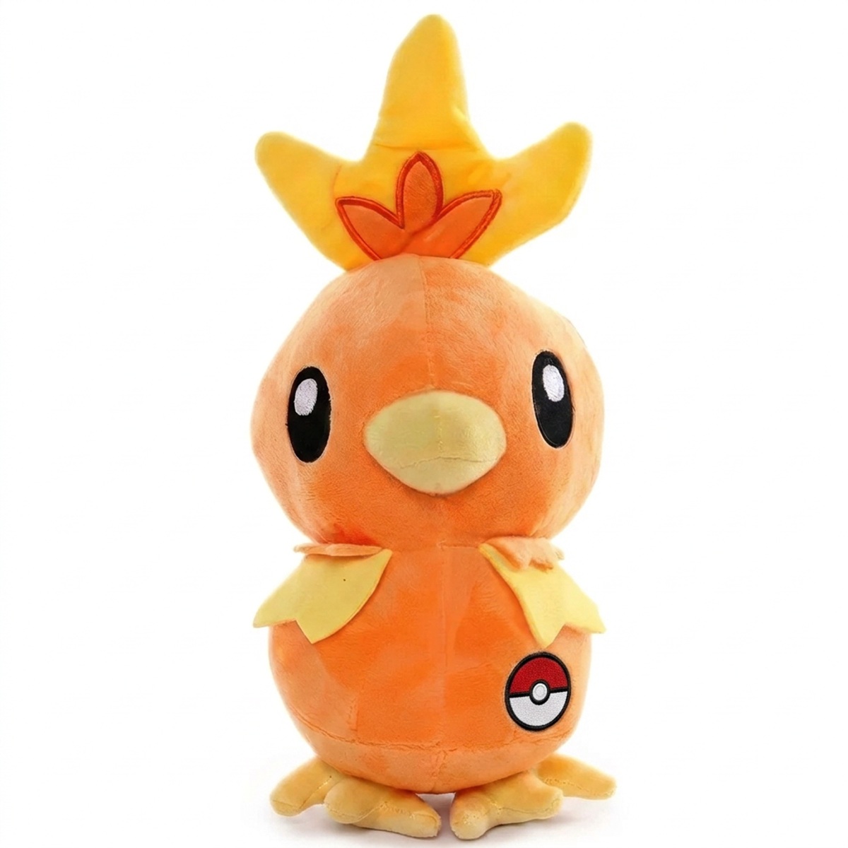 Peluche Poussifeu avec badge prouvant l'authenticité du produit.