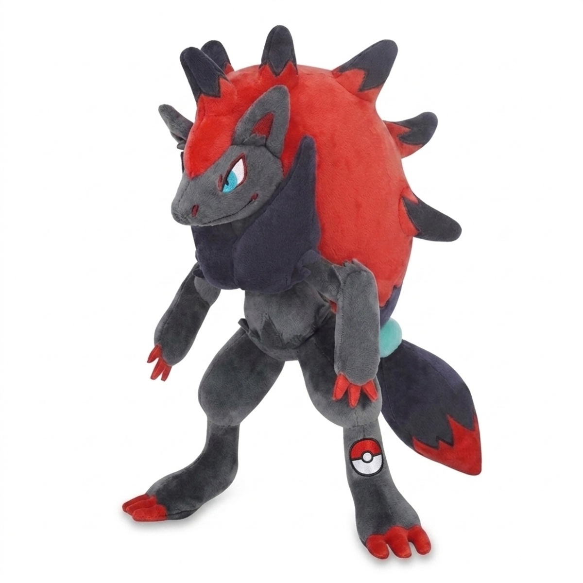 Peluche Zoroark avec badge prouvant l'authenticité du produit.